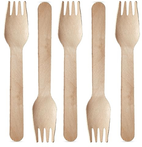 Chef Royale 100 Disposable Wooden Forks - Eco Friendly Spoons Set - Biodegradable and Compostable Bamboo Wooden Cutlery Set for Christmas Parties Picnics,Weddings,Office (100 Wooden Forks)