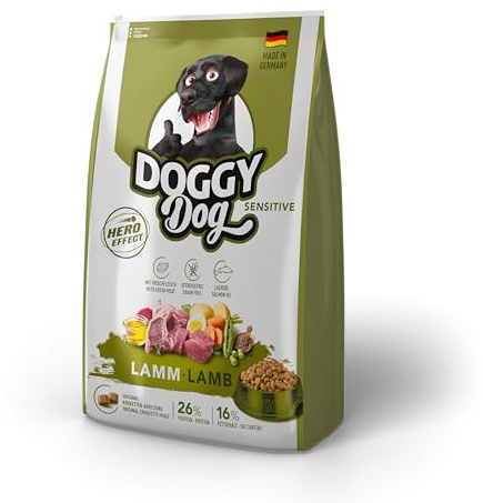 DOGGY Dog Lamm Sensitive, 10 kg, Trockenfutter mit hohem Fleischanteil für sensible Hunde, getreidefreies Hundefutter mit Lachsöl, Made in Germany