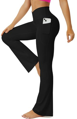 FOHOFO Yoga Pants Women, Flare Leggings for Women with Pockets Crossover High Waisted Bootcut Yoga Pants Black