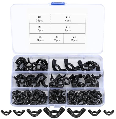 100 Piezas Kit Surtido de Tuercas de Mariposa, Tuercas de Alas de acero carbono Mariposa Alas para Herramientas de Bricolaje, Dispositivos Electrónicos Hardware (100 negro)