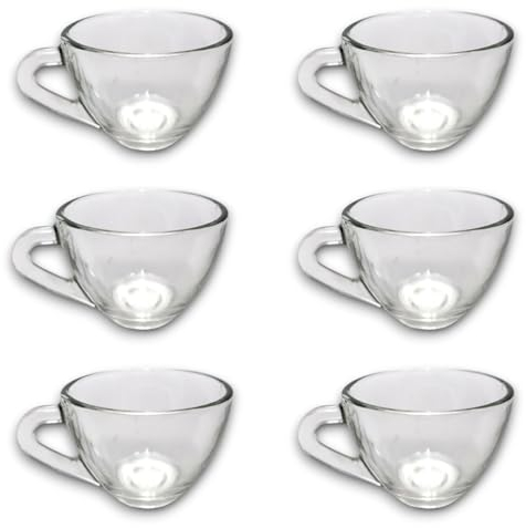 Generico 6x Tazzine da Caffè in Vetro Trasparente con Manico da 70ml, Capacità 7 cl, Modello Brasile per Espresso, Riutilizzabili e Lavabili in Lavastoviglie, ideali per bar, casa, ristorante