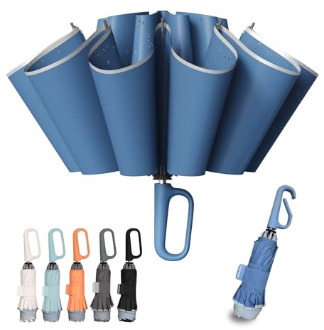 TUMAAOTU Parapluie compact inversé avec mousqueton inoubliable - Parapluie de voyage coupe-vent robuste, parapluie automatique pour le vent et la pluie, ouverture/fermeture automatique, cadre durable