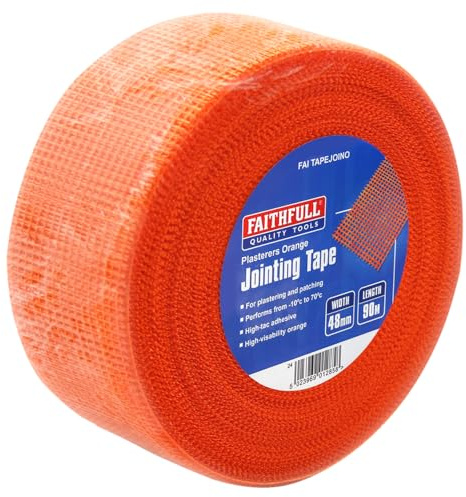 Faithfull FAITAPEJOINO Plasterers Jointing Tape, Drywall Adhesive Mesh for Plastering & Patching Tasks – Orange 48mm x 90M