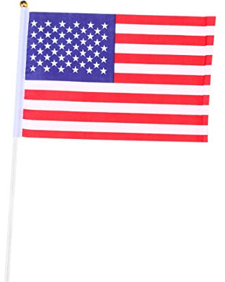 Happyyami 12 Pezzi Bandiera sventolante bandierine americane wave tondini legno bandiere a tenute in mano tenuto unione mini titolare Forniture a tema Euro bandiere americane
