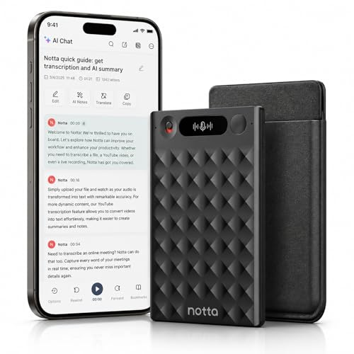 AI Voice Recorder, Notta Memo Digital Voice Recorder w/Case, AI Transcription & Summary of Global Main Languages, 2000h Recording Memory, One-Press Recording for Calls, Meetings, Interviews, Lectures