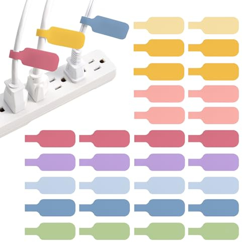 Wrap-It Storage Cable Labels - Medium, Macaron (30-Pack) - Write On Cord Tags for Wire Management and Identification