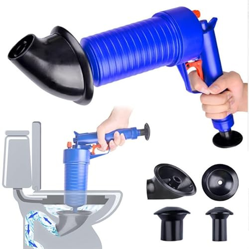 Ensemble d'outils de piston de toilettes, pistolet pneumatique d'égout avec 4 ventouses pour un retrait efficace de l'encrassement dans les éviers, toilettes, salles de bains, douches et cuisines