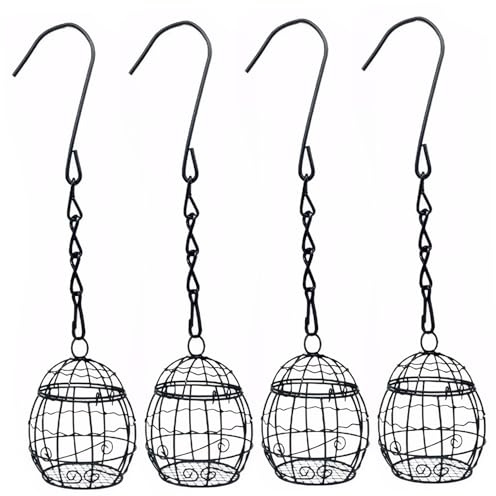 CNAFGBGG Alimentador de Bolas de Grasa 4PCS 3.7x2.8 Pulgadas Alimentador de pájaros de Bola de Grasa de Metal con Cadena Colgante Arte de Hierro para pájaros Colgantes para Silvestres Pinzón Gorri.