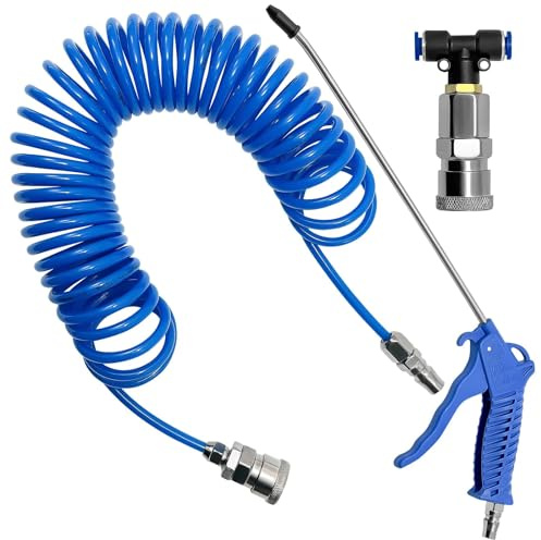 Yonality Ausblaspistole, Druckluftpistole mit 6m Spiralschlauch, Druckluft-Ausblaspistolen-Satz, Luftblaspistole, Air Duster Blaspistole mit T Stück Schnellkupplung, für die Cockpitreinigung