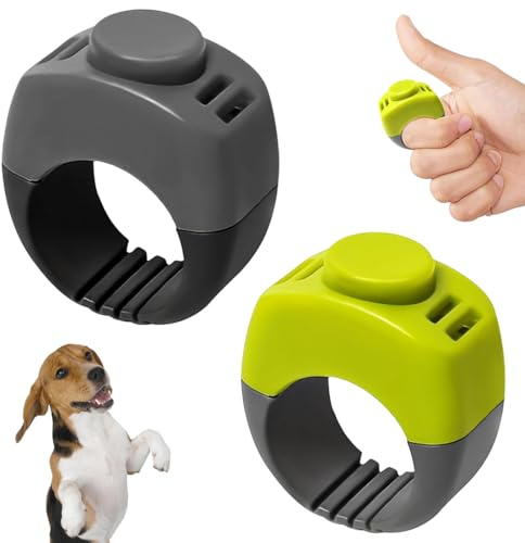 DOVBAN 2 Pezzi Clicker per Cani 21 mm,Con Anello per Dita, Accessorio pratico per l'Addestramento di Animali Domestici, Clicker ad Anello (Verde Erba + Grigio)