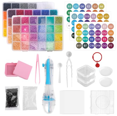 DIY Fuse Beads Kit, 72 Colors 26000pcs 2.6mm/0.1in Melty Beads with Multiple Tools Iron Pixel Art Craft Supplies Set for Kids Adults Making Keychains Cartoon Refrigerator Magnets