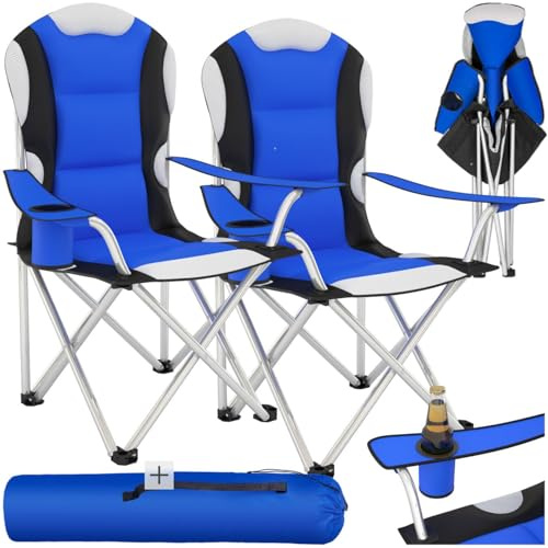 tectake® Sedia da Campeggio Pieghevole, Comoda Imbottitura, Sedia Relax con Tessuto a Rete per Ventilazione, Bracciolo con Porta Bevande Incorporato, Pratica Borsa Inclusa