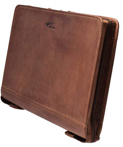MENZO Lederschreibmappe, Dokumentenmappe, echtes Büffelleder Ledermappe, Schreibmappe, Businessmappe, Messenger bag, Mappe für Ringeinlagen, Konferenzmappe, Ledermappe, (braun/dunkelbraun)