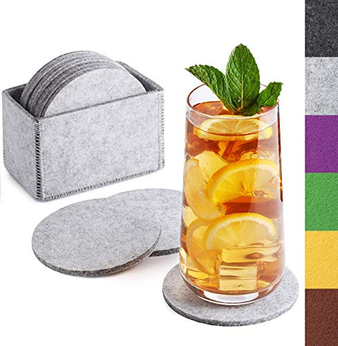 Sidorenko Dessous de verre rond en feutre - Lot de 10 - Gris Clair - Design Chic - Protège les surfaces - 10 cm de diamètre