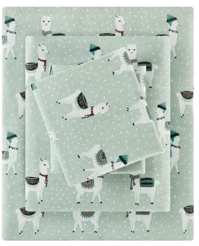 Sleep Philosophy, True North, Set di biancheria da letto in 100% flanella di cotone caldo, con stampa di animali e stelle, ultra morbido, per il freddo, per letto singolo XL, colore spuma marina e
