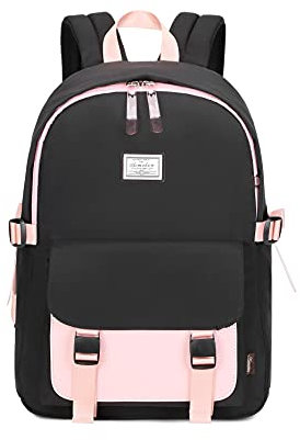 Acmebon Sac à Dos pour Jeunes écolières Sac à Dos pour Femmes Noir avec Rose