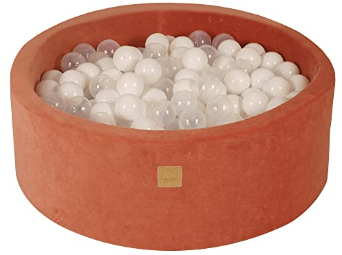 MEOWBABY Bällebad 90x30cm Samt - Bällebad Baby ab 1 Jahr - Bällebad Kinder Weichschaum Ballgruben mit 200 Bälle, Marsala Rot