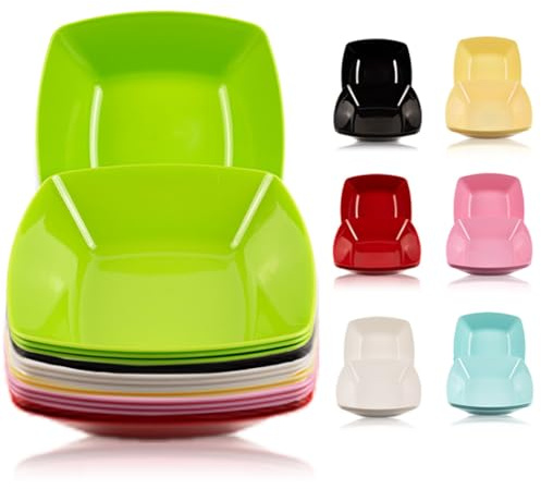 ECO Durable Medium Plastic Square Bowls Set of 4 | 19cm x 19cm – Cereal Bowl for Kids | Reusable Square Bowls for Parties | BPA-Free Stackable Plastic Serving Bowls (Green, Medium 19x19cm)