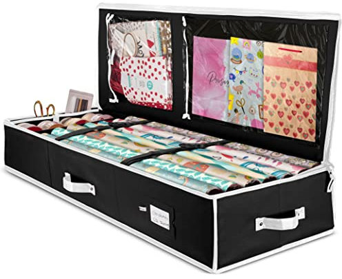 ZOBER Wrapping Paper Storage, Gift Wrapping Organizer Storage, Black/White