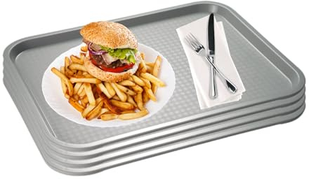 APS Fast Food-bricka set med 4 stycken, okrossbar och diskmaskinssäker serveringsbricka, tillverkad i Tyskland, 53 x 32,5 cm, höjd 2 cm (GN 1/1), grå