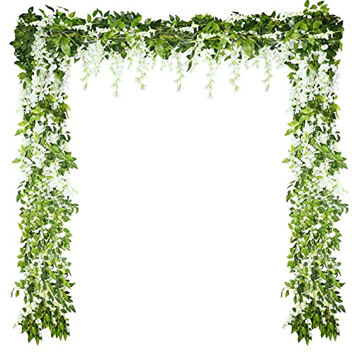 Syhood 4 Guirnaldas de Glicina Artificiales de 26 Feet Vid de Glicina de Seda de Flor Artificial Vid de Glicina Artificial Guirnalda de Glicina Falsa Flor Colgante para Boda Hogar Jardín (Blanco)