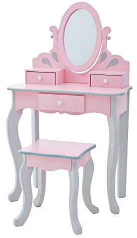 Fantasy Fields Coiffeuse Enfant en Bois Table Maquillage avec Miroir Et Tabouret Rose Rapunzel VEN-TD-12851A