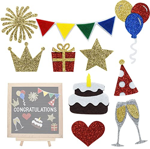 10pcs Celebration Icons for Felt Letter Board Decoration Felt Message Board Accessories for Happy Birthday Anniversary New Year(Board Not Included)