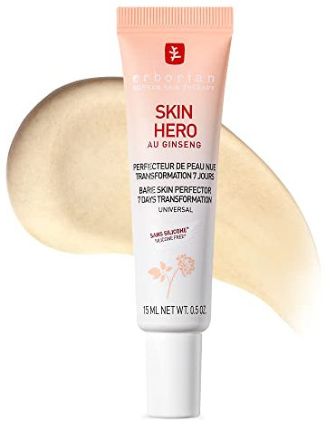Erborian Skin Hero with White Ginseng - 7 Day Nude Skin Perfecting Untinted Face Care with Hyaluronic Acid - Korean Cosmetic Face Care - 15 ml