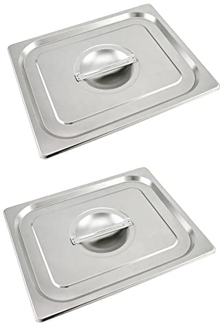 QWORK Solid Pan Lid with Handle, 2 Pack Stainless Steel Steam Table Pan Cover, for 1/2 Size Steam Pans
