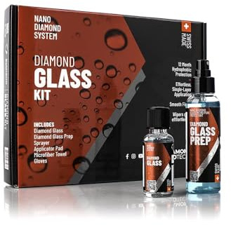 Diamond Glass Kit - Rivestimento Ceramico per Parabrezza e Finestrini, Durata 12 mesi - Kit Cera Auto Coating Vetri, Detergente Trattamento Vetri Antipioggia Auto Antigraffio Nanotecnologia