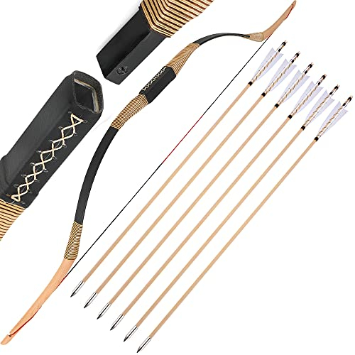 wolfman 20-35 lbs Traditionelles Bogenset Abnehmbares Recurve Bogen Set Langbogen Sport Bogen Bogenschießen Set Jagdbogen Set Handgemachter Holzbogen Pferdebogen für Erwachsene (35Lbs)