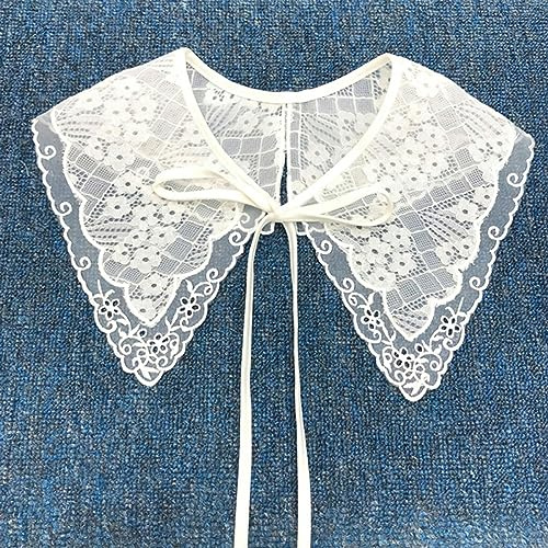 MUrabe Camicetta con colletto finto in pizzo ricamato floreale da donna Colletto per bambola con spalla nuvola Fiocco staccabile Colletto falso Accessorio per camicia-1