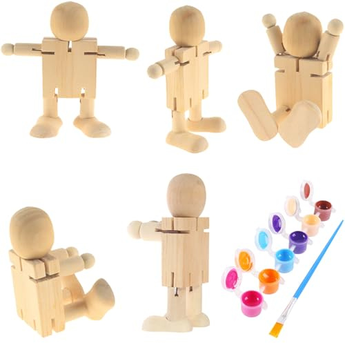 XineYuor 6PCS Figuras de Madera,Muñeca de Madera,Madera Manualidade Maniqui Madera para DIY Manualidad Decoración Artes y de Pintura