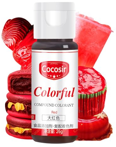 Colorante Alimentario Rojo, Color Liposoluble Intenso, Colorante Alimentario Líquido Neón para Repostería, Decoración, Glaseado, Cocina y Manualidades - 26 Gr