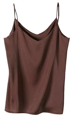 ORDOBO Canotta In Seta Per Donna - Donna Moda Scollo A V Senza Maniche Top Con Fondo Estate Primavera Streetwear M-2Xl Sottile E Sexy Gilet Da Ufficio Tinta Unita, Marrone, L