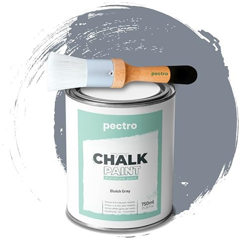 PECTRO Chalk Paint Peinture Craie 750ml + Brosse en Bois spéciale Pack - Peinture à la Craie pour Meuble Bois - Deco Maison et Deco vintage - Peinture Meuble Bois Effet Craie (Gris Bleuté)