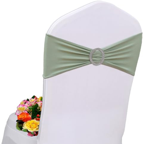 AIRIT LOVELY Paquete de 30 bandas de elastano para sillas, lazos de color verde salvia para sillas, bandas elásticas con hebilla deslizante para decoración de bodas, banquetes, fiestas