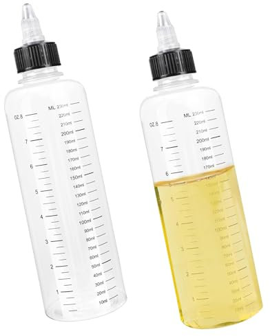 YUNXCNA Quetschflasche 250ml, 2 Stück Transparent Squeeze Flasche, Dosierflasche mit Schwarzem Schraubverschluss und Skala, Klare Ölspender Quetschflasche, Für Saucen, Ketchups und Öle