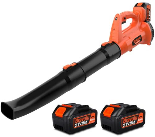 Soplador de Hojas, Bravolu 21V Soplador con Baterías Recargables de 2 X 4,0 Ah y Cargador, Flujo de Aire de 240 km/h, 6 Velocidades Soplador de Hojas Eléctrico