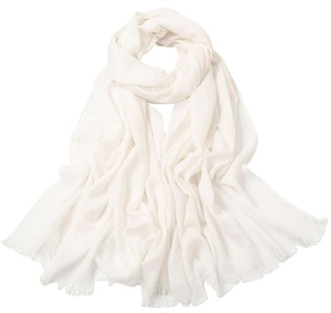CQQNIU White Linen Scarf - Light, Soft Sun Protection Shawl for Women