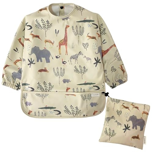 Lautoki Bavoir Manches Longues - Imperméable - Enfant 12-36 Mois - BLW - Tablier Repas Lavable - Sans BPA - Protection Vêtements - Diversification Alimentaire - Manches Élastiques