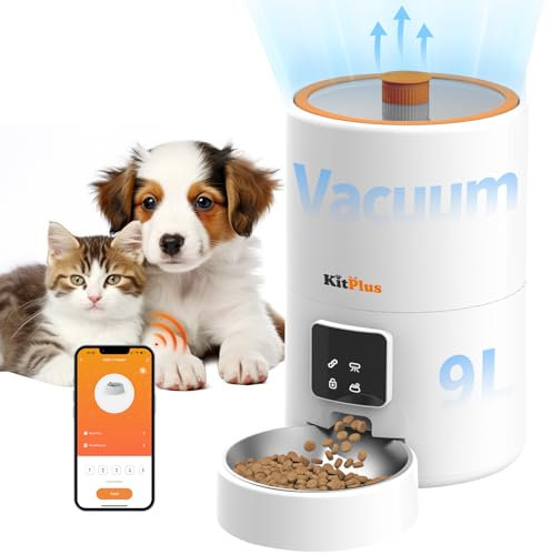 Kitplus APP Distributeur automatique de nourriture pour chat, 9 L, minuterie d'application pour alimenter, garde les aliments frais, couvercle verrouillable, canal de distribution amélioré