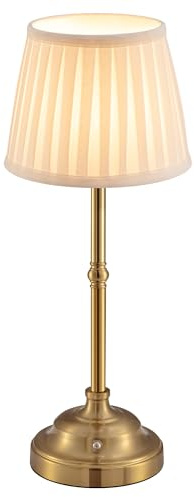 VISDANFO Lampada da tavolo a LED senza fili, dimmerabile, vintage, lampada da comodino retrò, batteria da 4000 mAh, funzionamento a batteria, adatta per interni, esterni, bar, soggiorno (oro + beige)