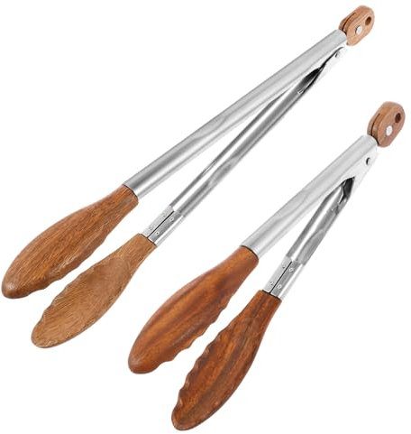 Lot de 2 pinces à salade en bois antirouille avec pointes en bois verrouillables - Pinces de service en bois portables multifonctionnelles pour servir des aliments pour retourner la cuisine et les