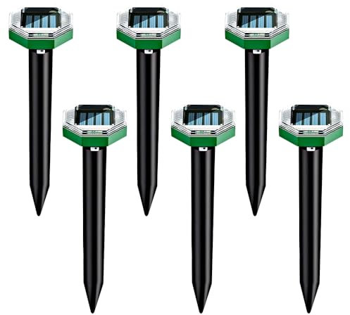 HIULLEN Solar Maulwurf Vertreiber, 6 Stück Solar Maulwurfschreck Ultraschall, Wühlmausschreck, Ultraschall Maulwurfvertreiber für Mäuse, Solar Maulwurfabwehr für Maulwurf, Nagetier, Schlange