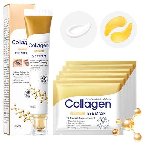 20g Contorno Occhi Idratante al Collagene +5 Pezzi Eye Patch, Crema Borse Occhi Donna, Crema Contorno occhi Antirughe, Rughe e Linee Sottili, Ridurre Borse e Occhiaie Cura Degli Occhis
