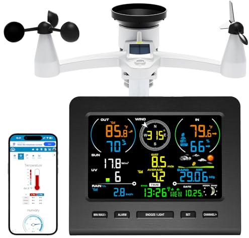 Urageuxy Weather Station, Weather Stations Wireless Indoor Outdoor with 7-in-1 Outdoor Sensor, Smart WiFi Weather Monitor-Rain Gauge, Wind Speed, Temperature, Humidity, UV, Light, Weather Forecast