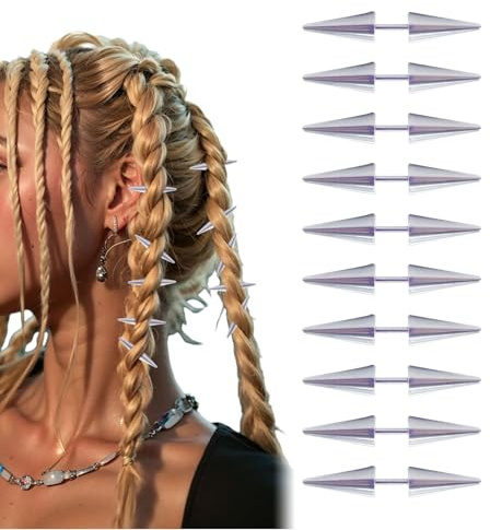 Auroriel Juego de 10 púas metálicas punk para el cabello, accesorios grunge goth Y2K para mujeres, plata, joyería emo gótica para trenzas, rastas y moños