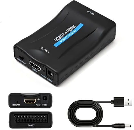 Inajoke SCART to HDMI Converter 720P/1080P HD Video Audio Output Converter SCART to HDMI Adapter for HDTV STB VHS VCR WII Xbox PS1 PS2 PS3 Old DVD Player Set Top Box