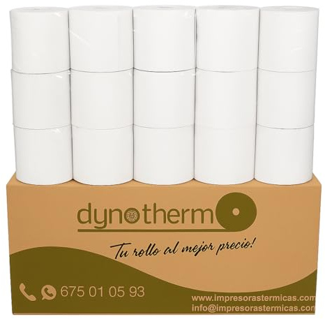 Dynotherm - Rollos de Papel Térmico Premium 80x80mm | Caja de 50 Rollos | Compatible con Impresoras de tickets de 80mm, TPV y Registradoras | Libre de BPA